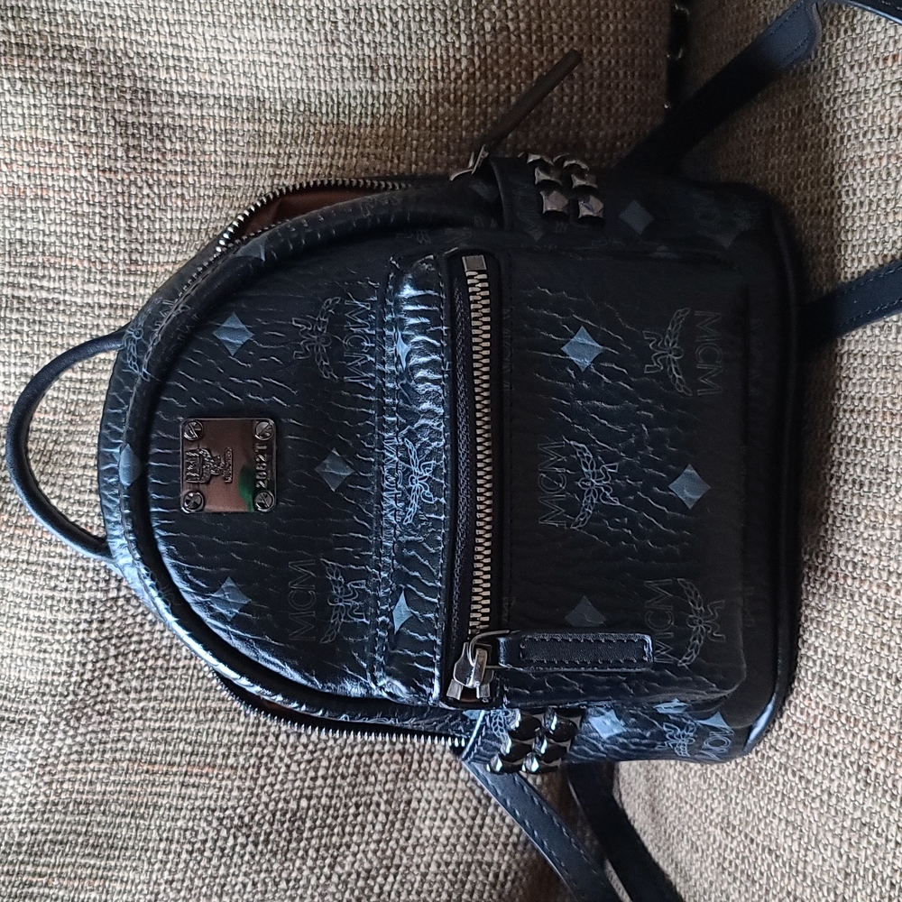 MCM Visetos Side Stud X-Mini Stark Bebe Boo Backpack Black